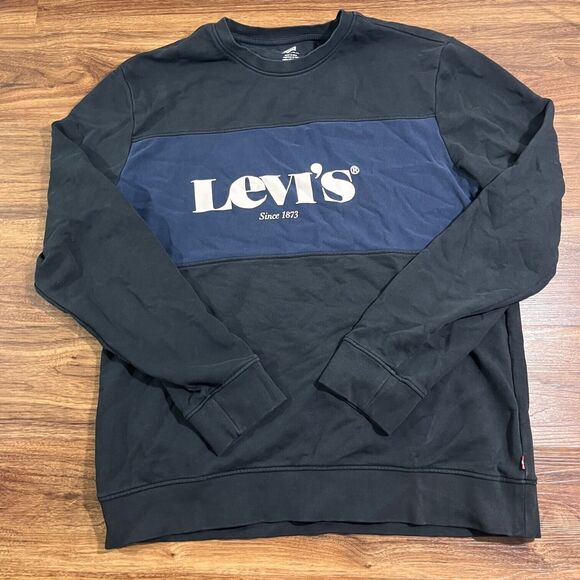 Levi's Sweatshirt Men Black Crew Neck Spell Out Logo Long Sleeve Sweater Size XL - Picture 1 of 8